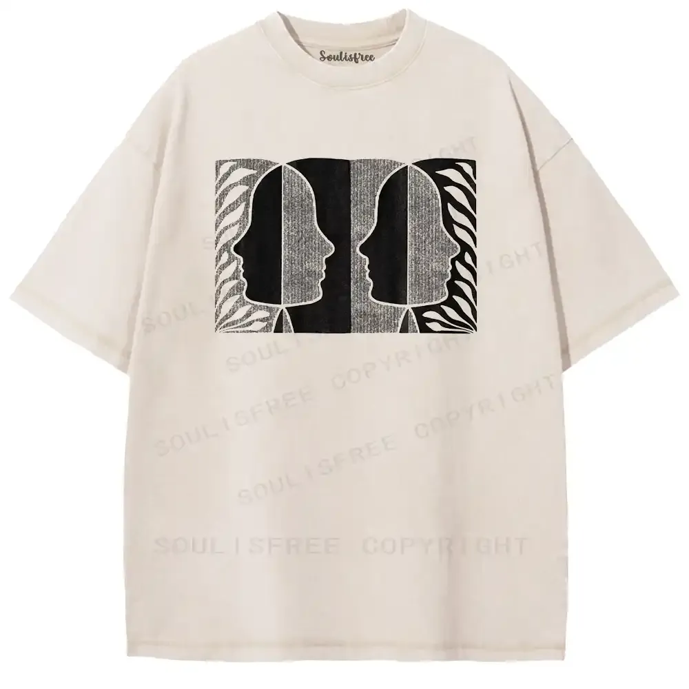 Binary Silhouette Geometric Washed T-shirt