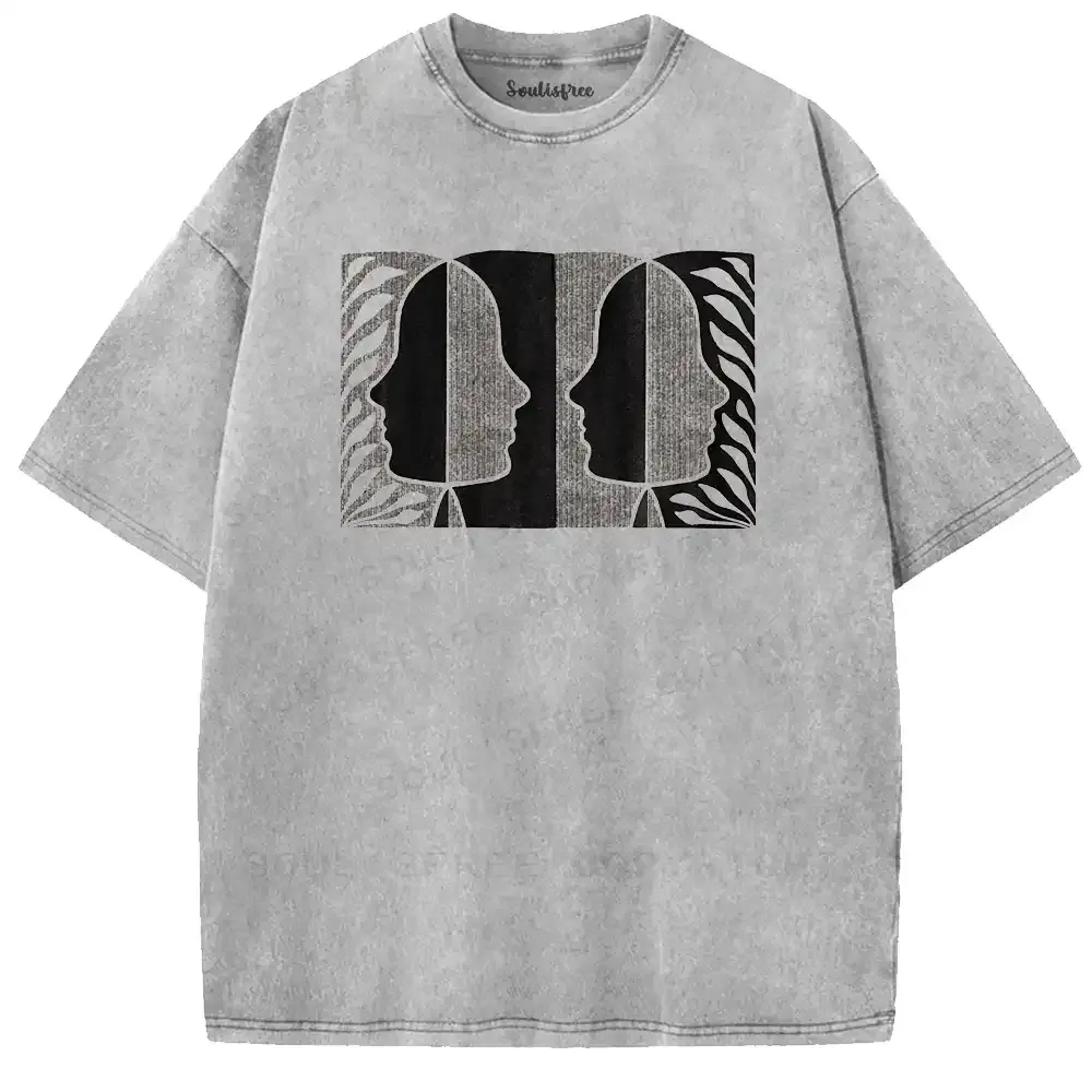 Binary Silhouette Geometric Washed T-shirt