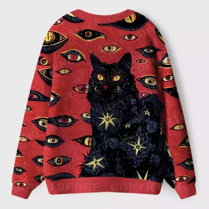 Cosmic Watcher Cat Ugly Cardigan Sweaters 