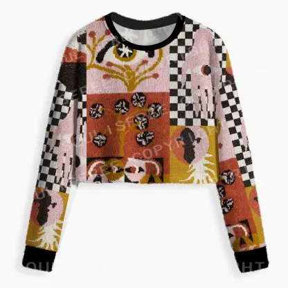 Abstract Vision Patchwork Cropped Ugly Christmas Sweater