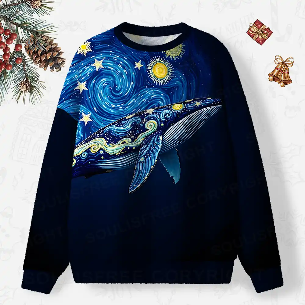 Starry Night Whale Ugly Christmas Knit Sweatshirt