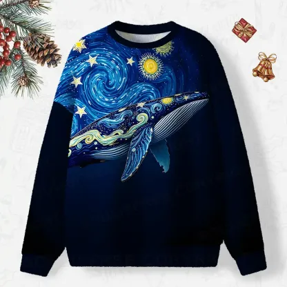 Starry Night Whale Ugly Christmas Knit Sweatshirt