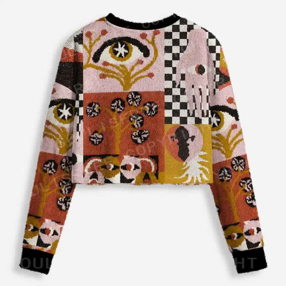 Abstract Vision Patchwork Cropped Ugly Christmas Sweater