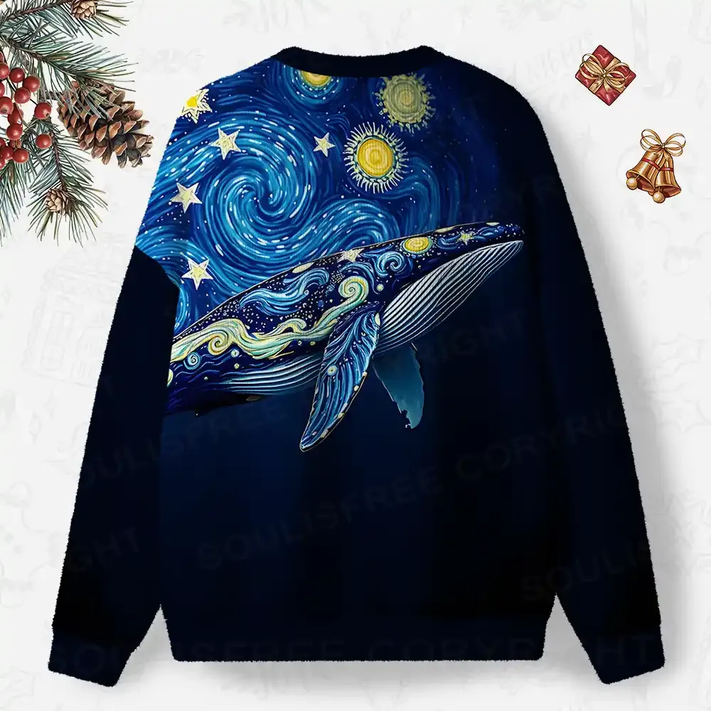 Starry Night Whale Ugly Christmas Knit Sweatshirt