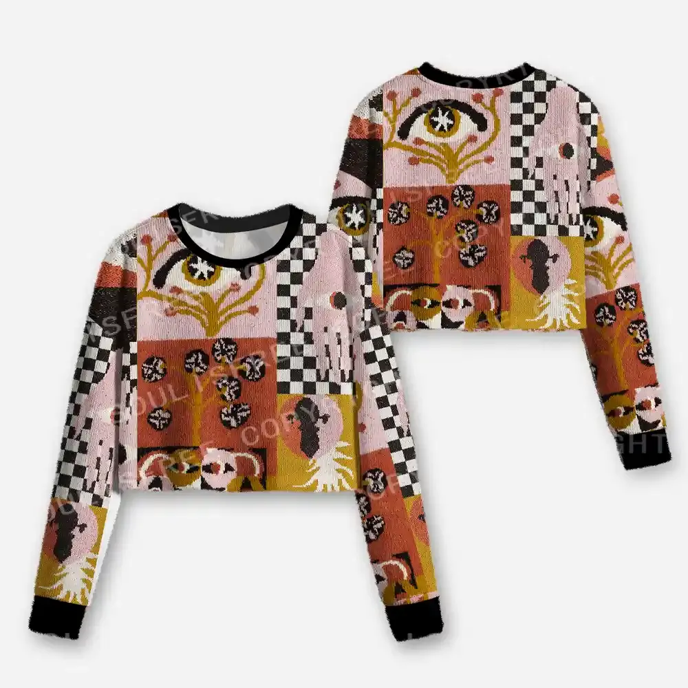 Abstract Vision Patchwork Cropped Ugly Christmas Sweater