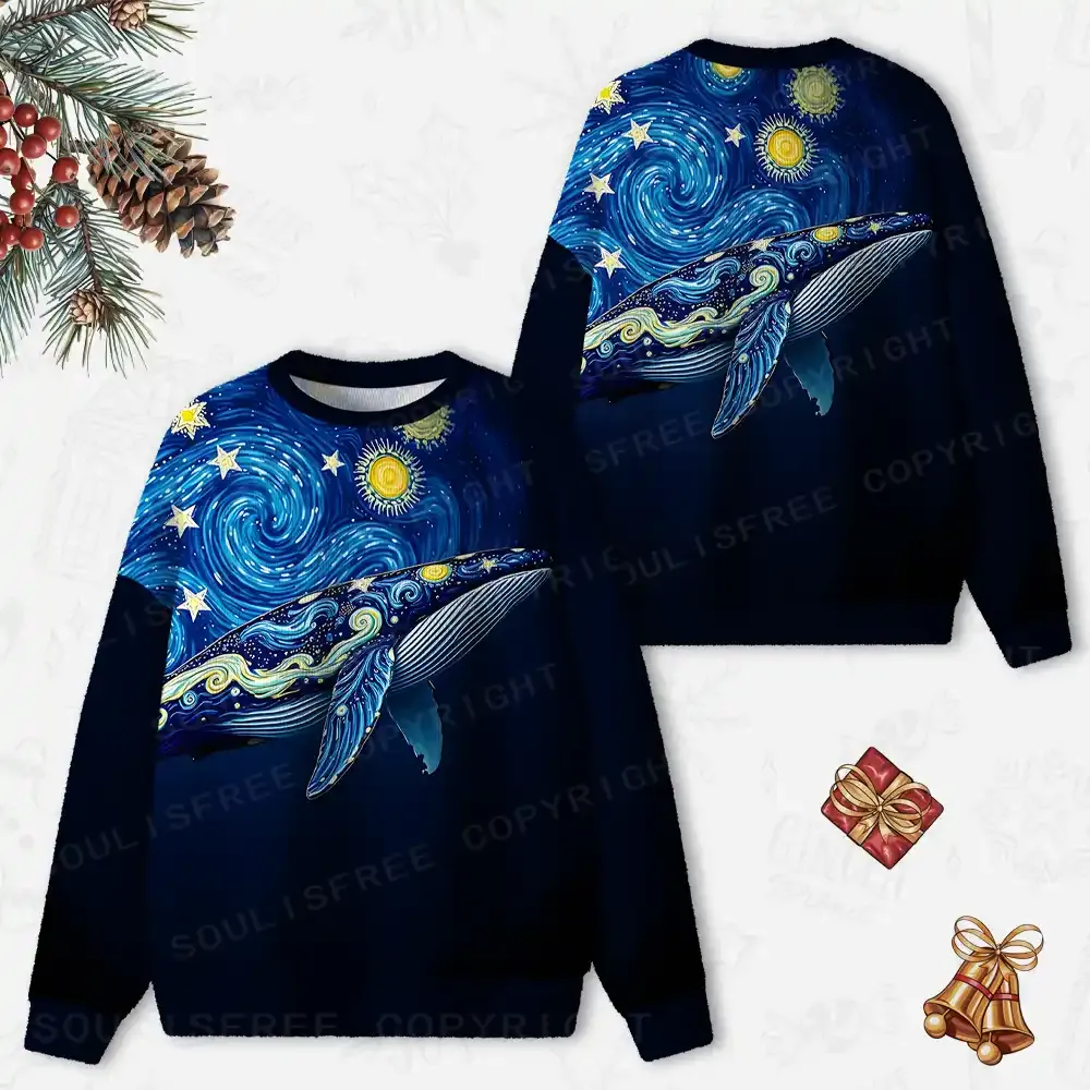 Starry Night Whale Ugly Christmas Knit Sweatshirt