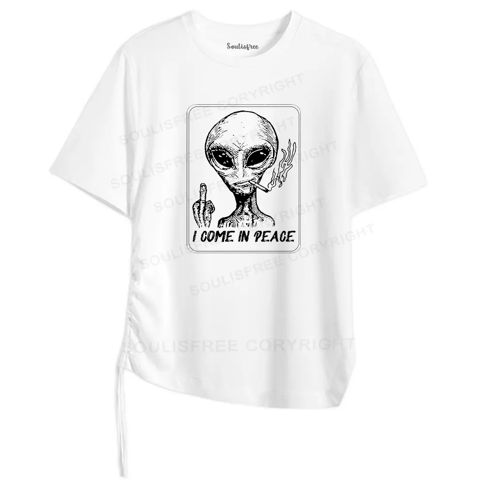 I Come In Peace Asymmetrical Top With Side Drawstring