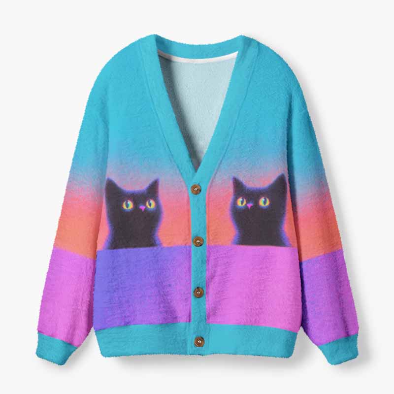 Soulisfree Through A Cat’s Eyes Fuzzy Cardigan Sweater