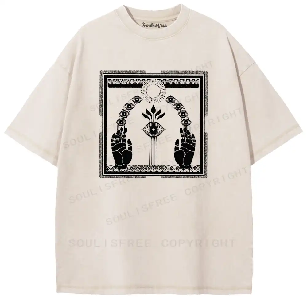 Dual Hands Occult Totem Washed T-shirt
