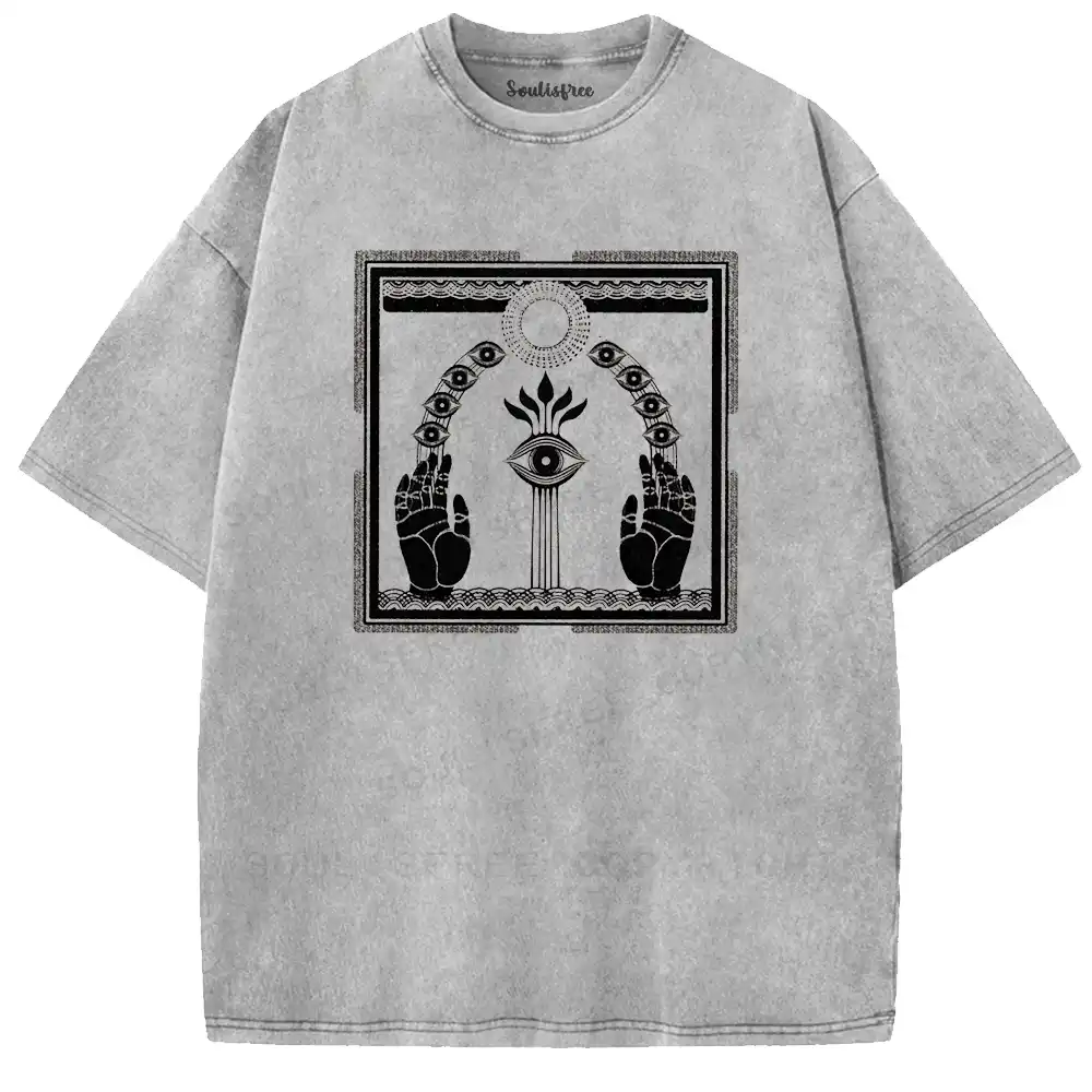 Dual Hands Occult Totem Washed T-shirt