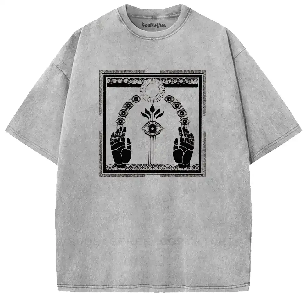 Dual Hands Occult Totem Washed T-shirt