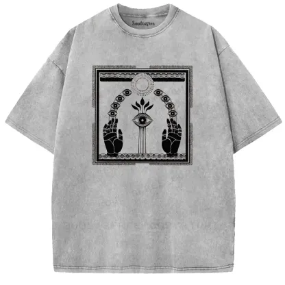 Dual Hands Occult Totem Washed T-shirt