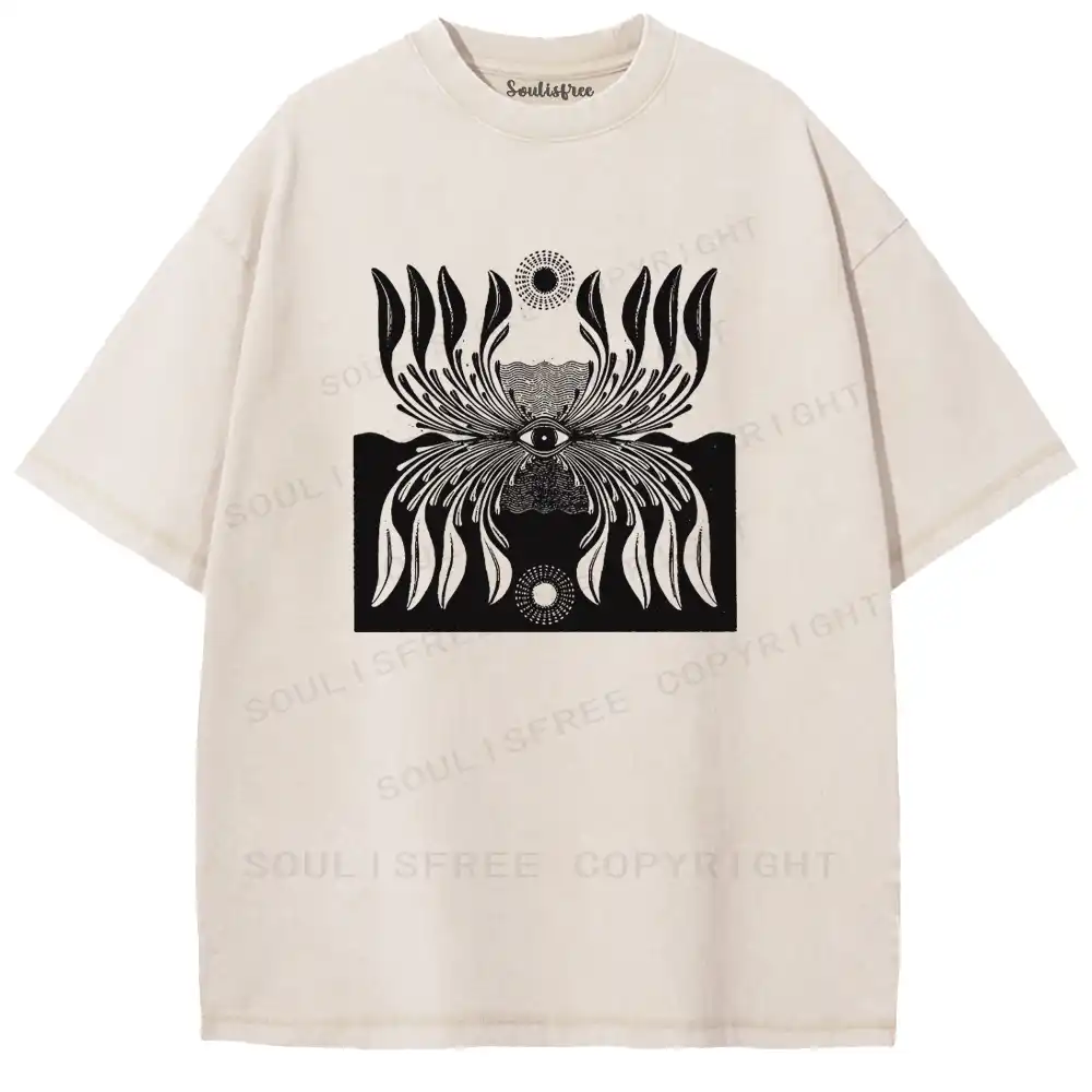 Sacred Eye Feather Pattern Washed T-shirt
