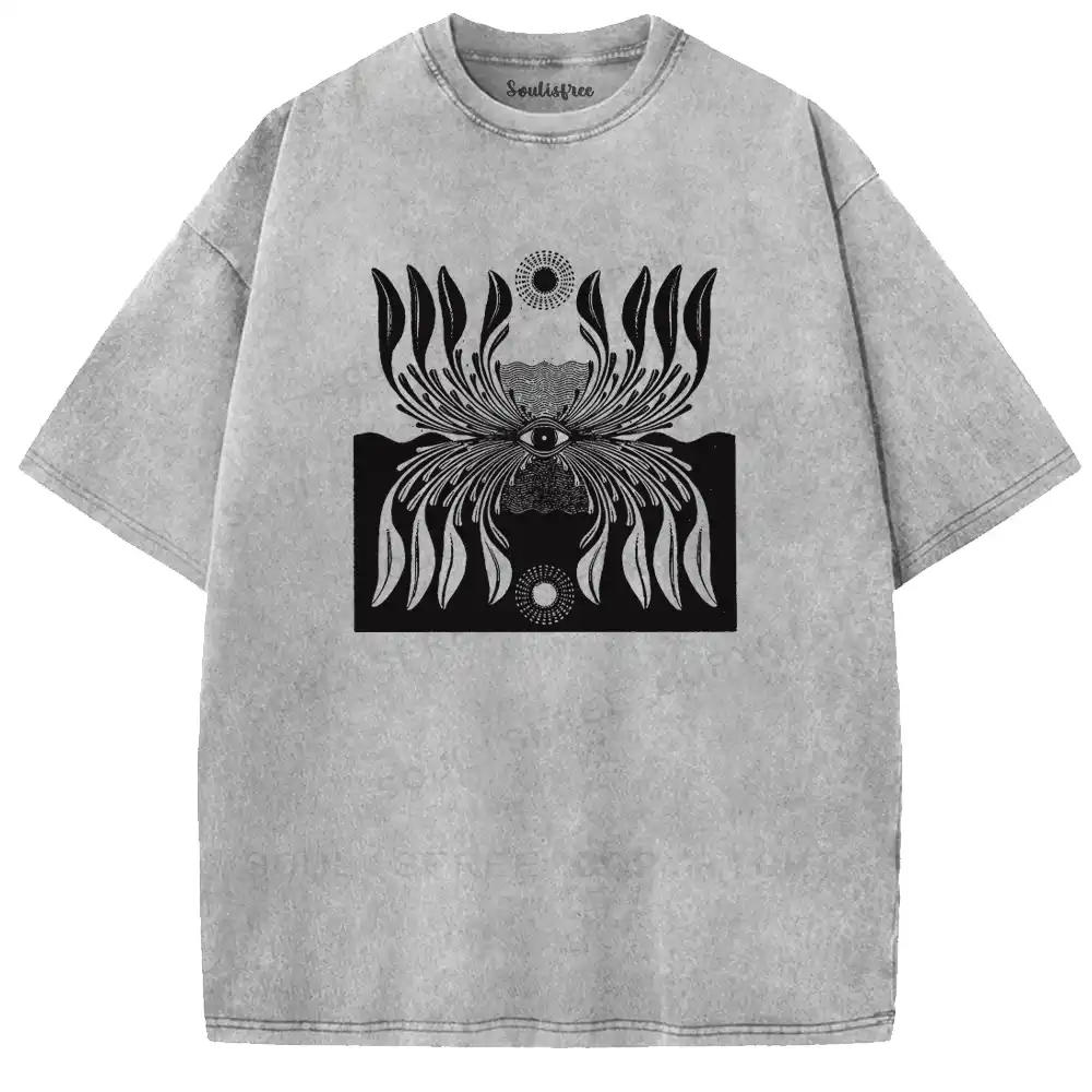 Sacred Eye Feather Pattern Washed T-shirt