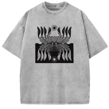 Sacred Eye Feather Pattern Washed T-shirt