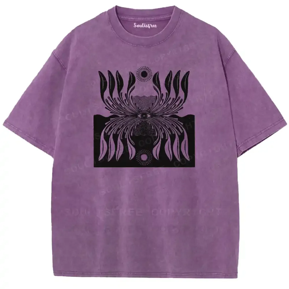 Sacred Eye Feather Pattern Washed T-shirt