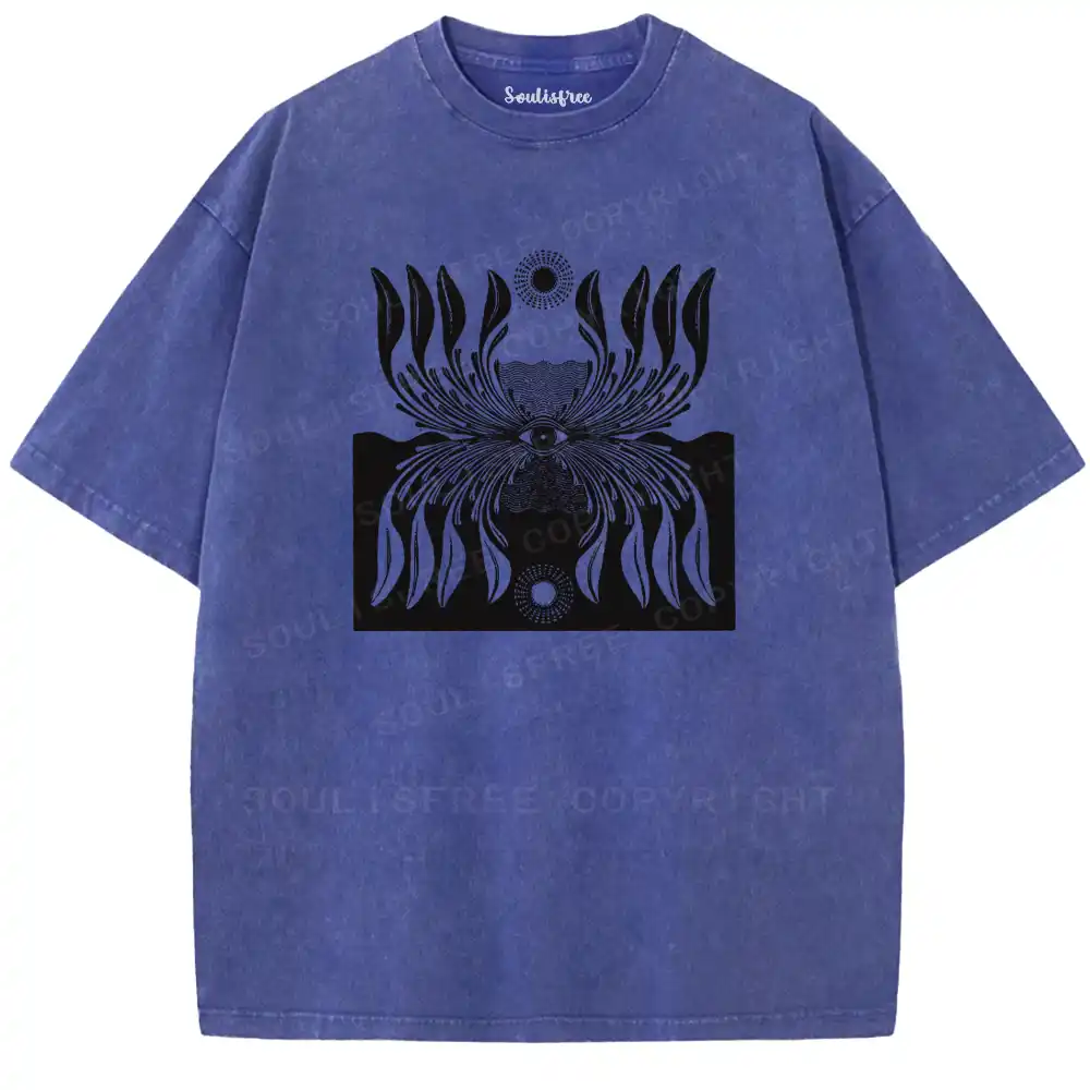 Sacred Eye Feather Pattern Washed T-shirt