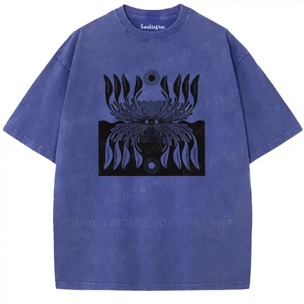 Sacred Eye Feather Pattern Washed T-shirt