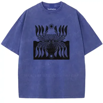 Sacred Eye Feather Pattern Washed T-shirt