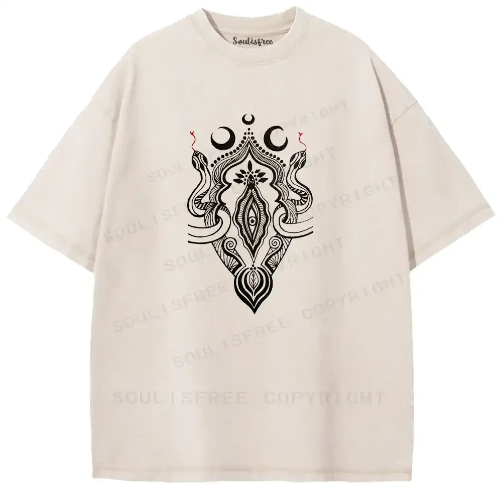 Lunar Snake Totem Occult Washed T-shirt