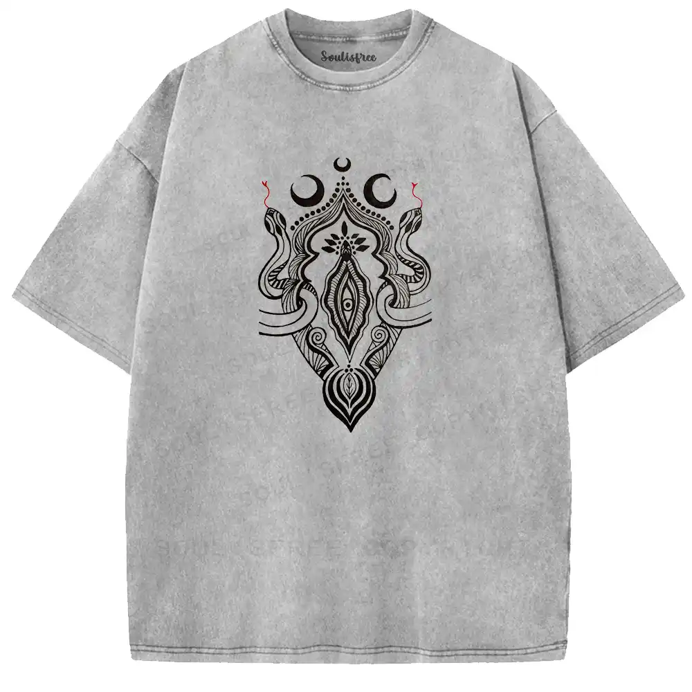 Lunar Snake Totem Occult Washed T-shirt