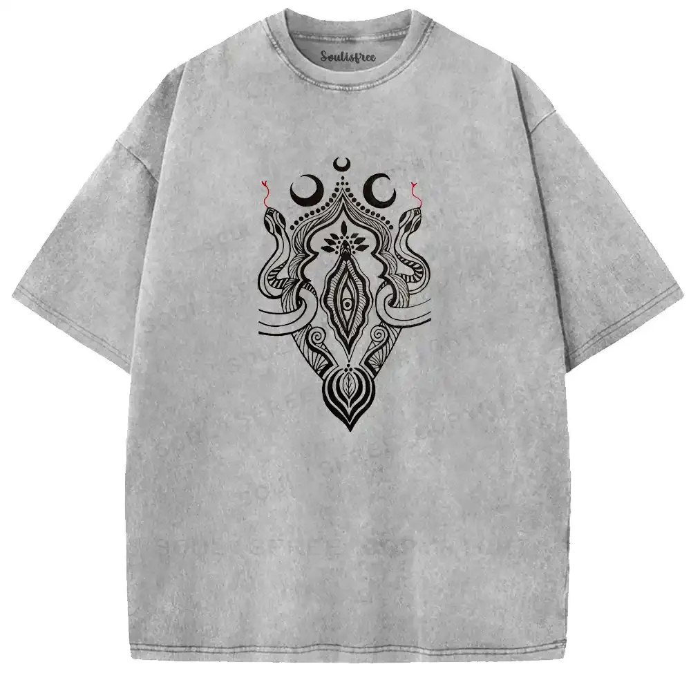 Lunar Snake Totem Occult Washed T-shirt