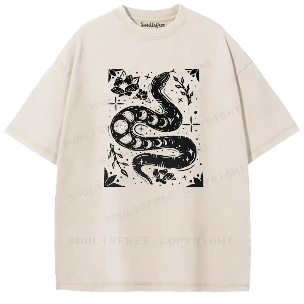 Lunar Phase Spirit Snake Washed T-shirt