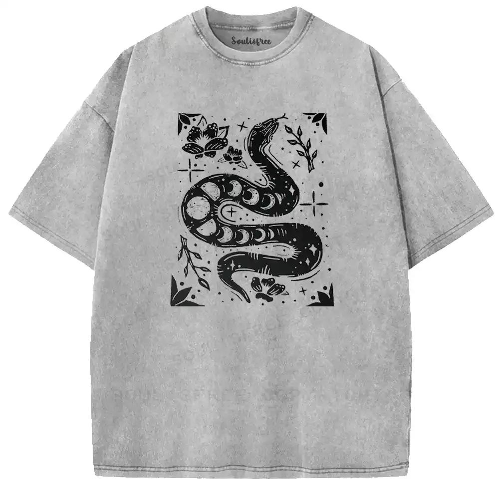 Lunar Phase Spirit Snake Washed T-shirt