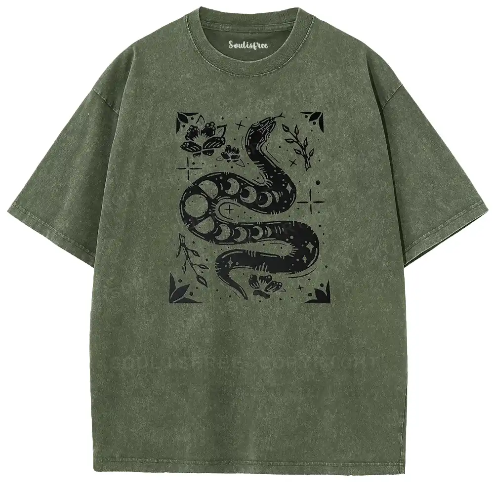 Lunar Phase Spirit Snake Washed T-shirt