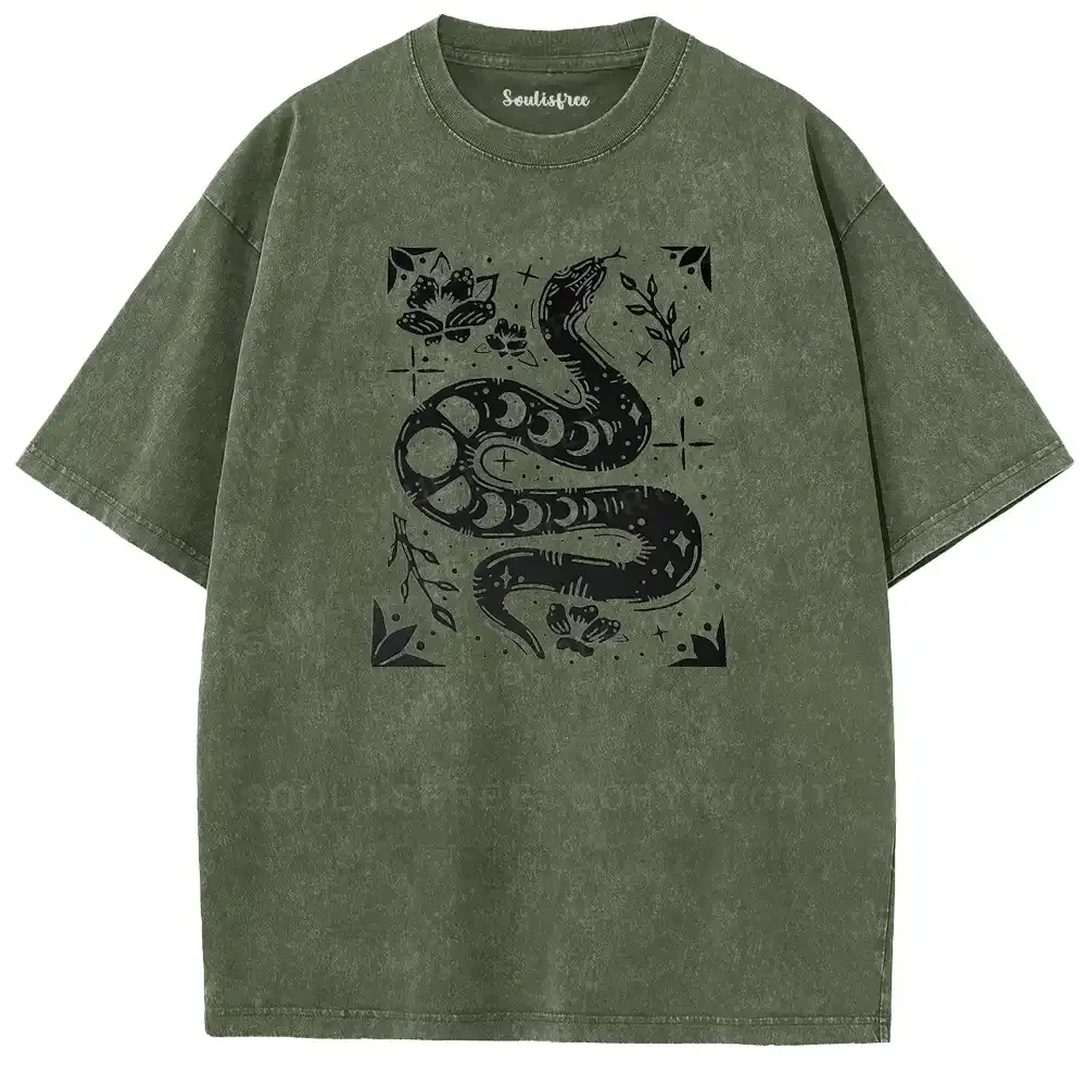 Lunar Phase Spirit Snake Washed T-shirt