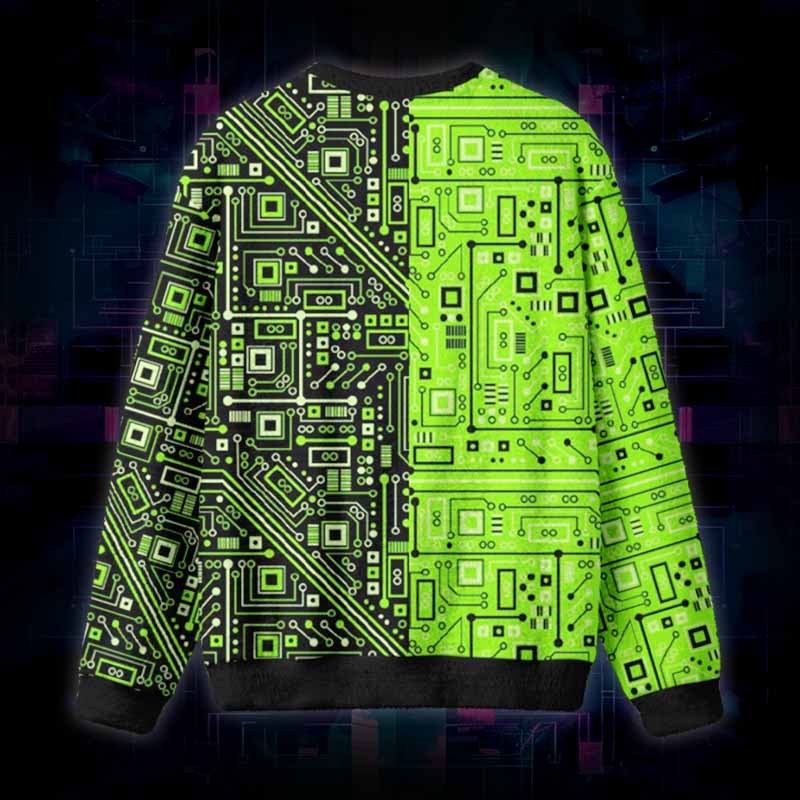 Soulisfree Neon Circuit Fuzzy Crewneck Sweater