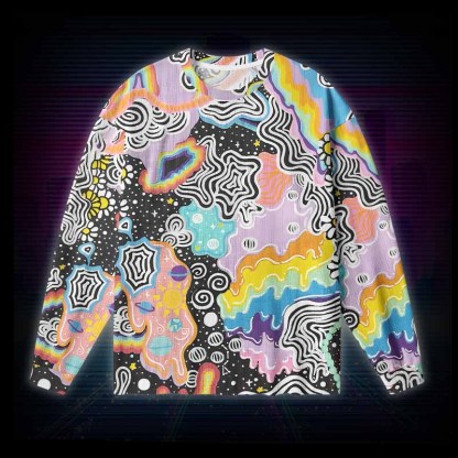 Soulisfree Psychedelic Vortex Collage Long Sleeve Cotton Tee