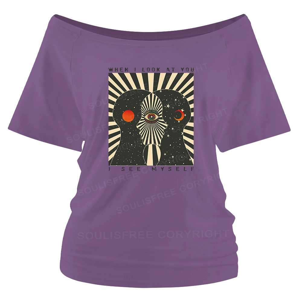 Reflections of the Soul Washed Space T-shirt Off Shoulder Top