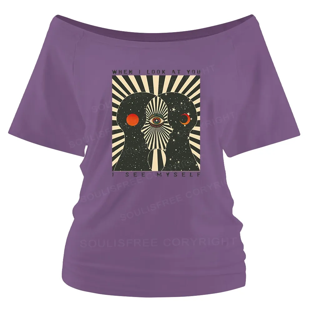 Reflections of the Soul Washed Space T-shirt Off Shoulder Top