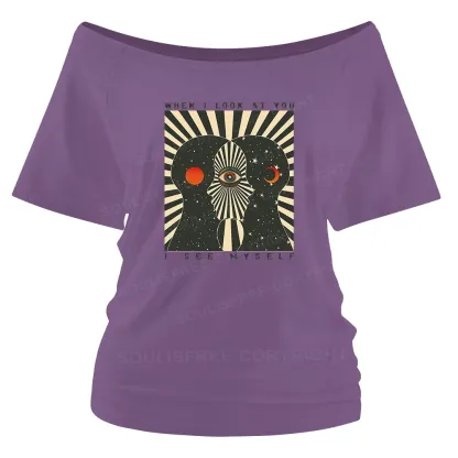 Reflections of the Soul Washed Space T-shirt Off Shoulder Top