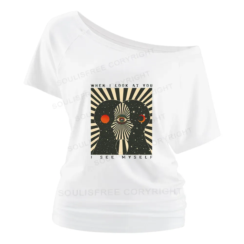 Reflections of the Soul Washed Space T-shirt Off Shoulder Top