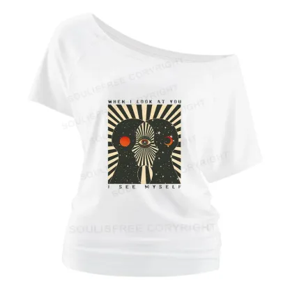Reflections of the Soul Washed Space T-shirt Off Shoulder Top