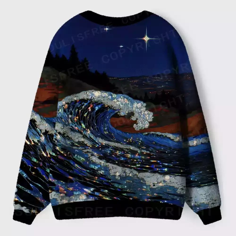 Midnight Starlit Wave Ugly Cardigan Sweaters 