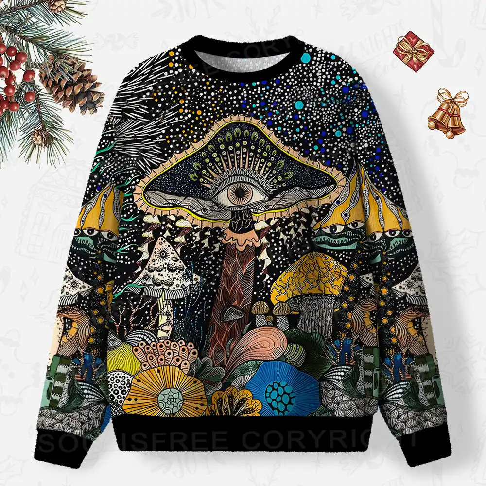 Esoteric Fungal Fantasy Realm Ugly Christmas Knit Sweatshirt
