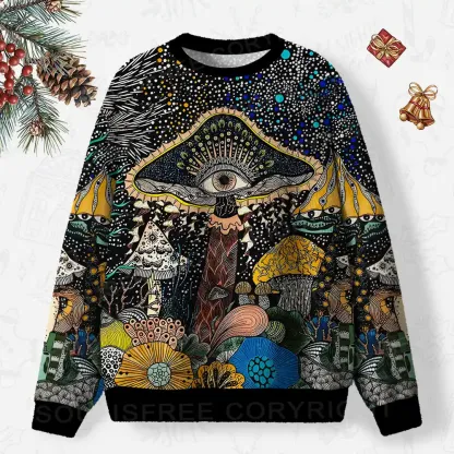 Esoteric Fungal Fantasy Realm Ugly Christmas Knit Sweatshirt