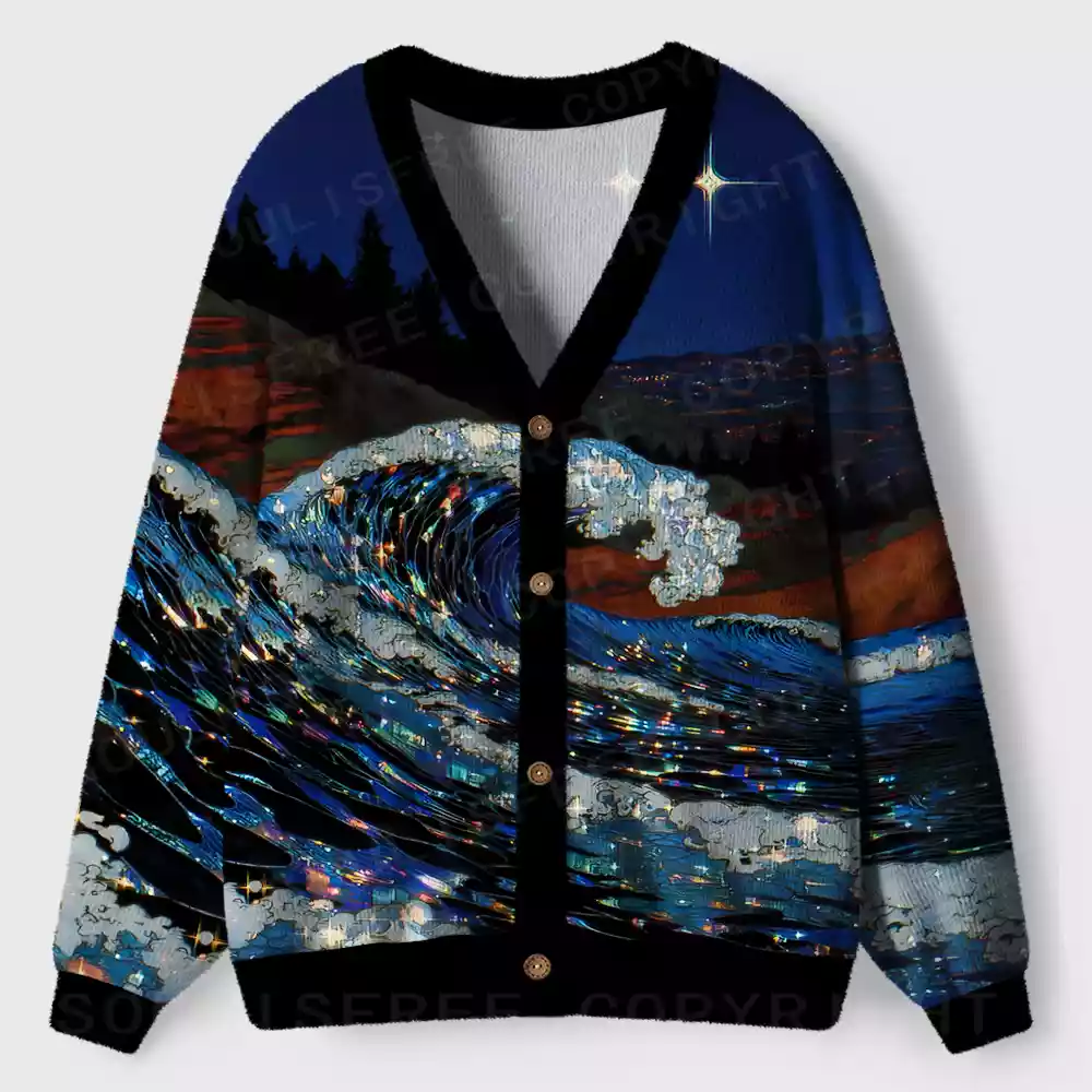 Midnight Starlit Wave Ugly Cardigan Sweaters 