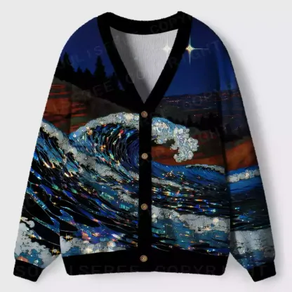 Midnight Starlit Wave Ugly Cardigan Sweaters 