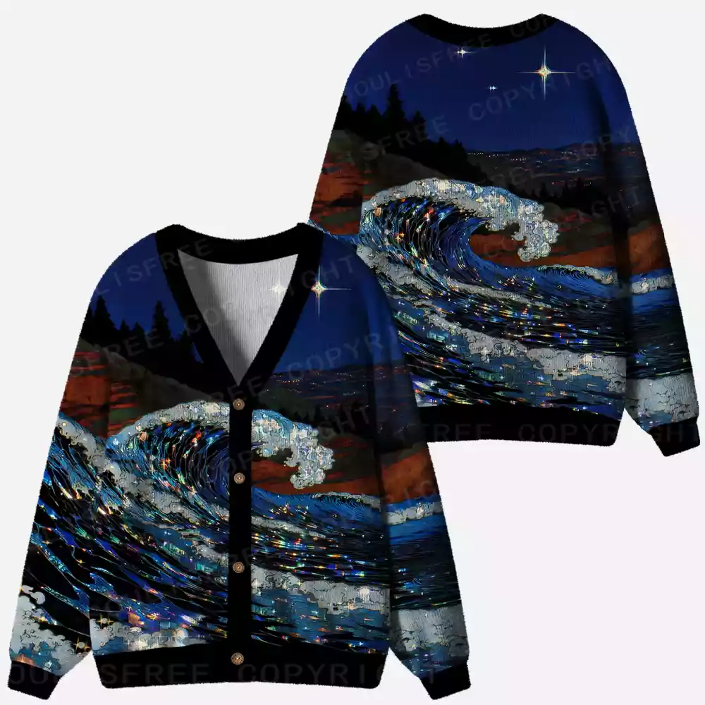 Midnight Starlit Wave Ugly Cardigan Sweaters 