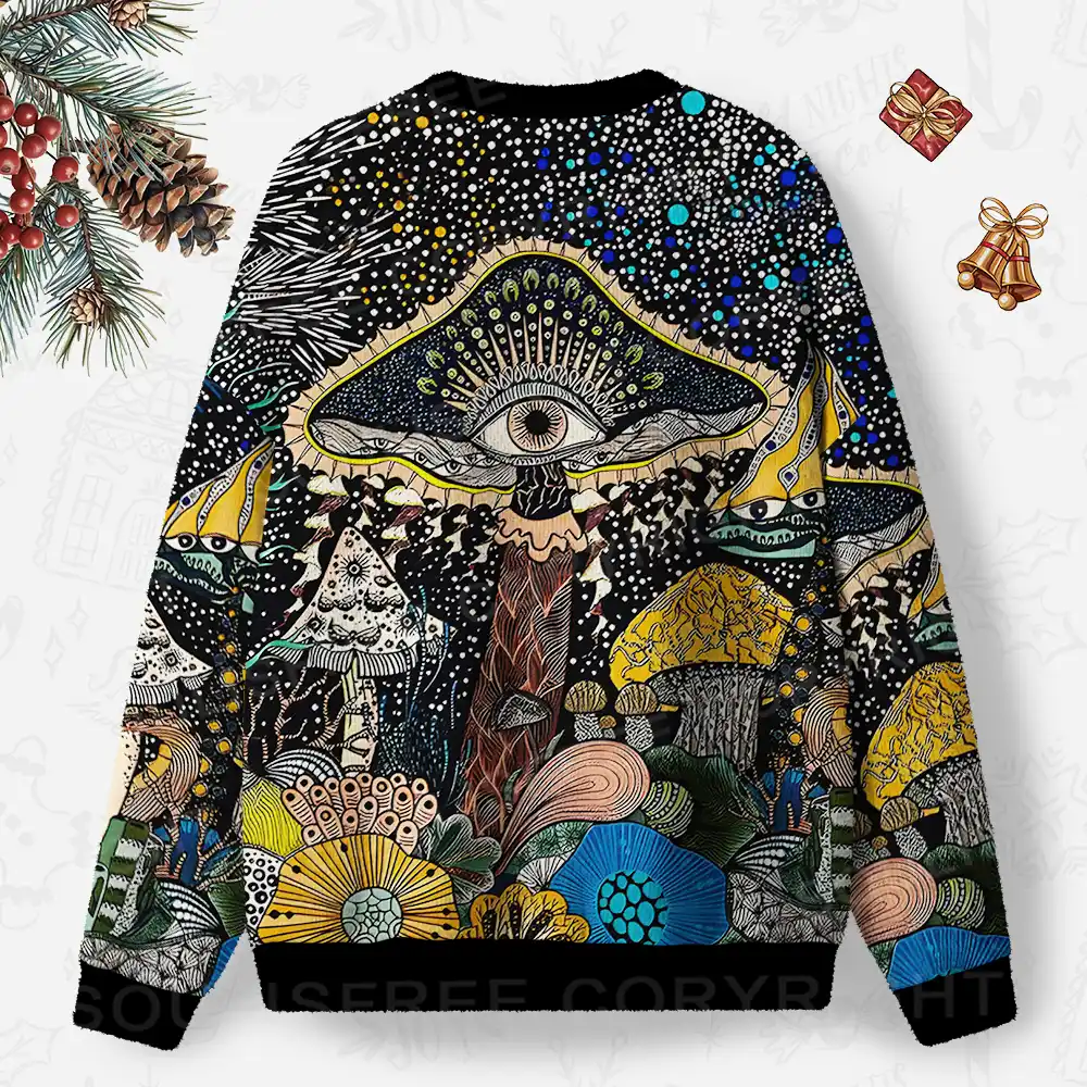 Esoteric Fungal Fantasy Realm Ugly Christmas Knit Sweatshirt
