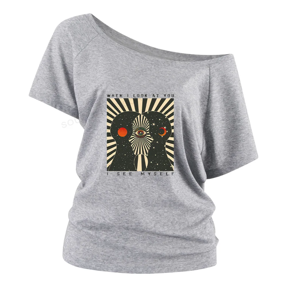 Reflections of the Soul Washed Space T-shirt Off Shoulder Top