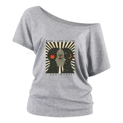 Reflections of the Soul Washed Space T-shirt Off Shoulder Top
