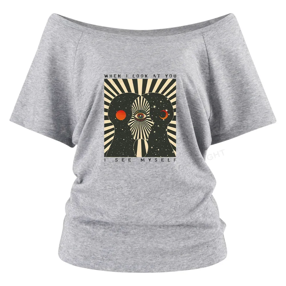 Reflections of the Soul Washed Space T-shirt Off Shoulder Top