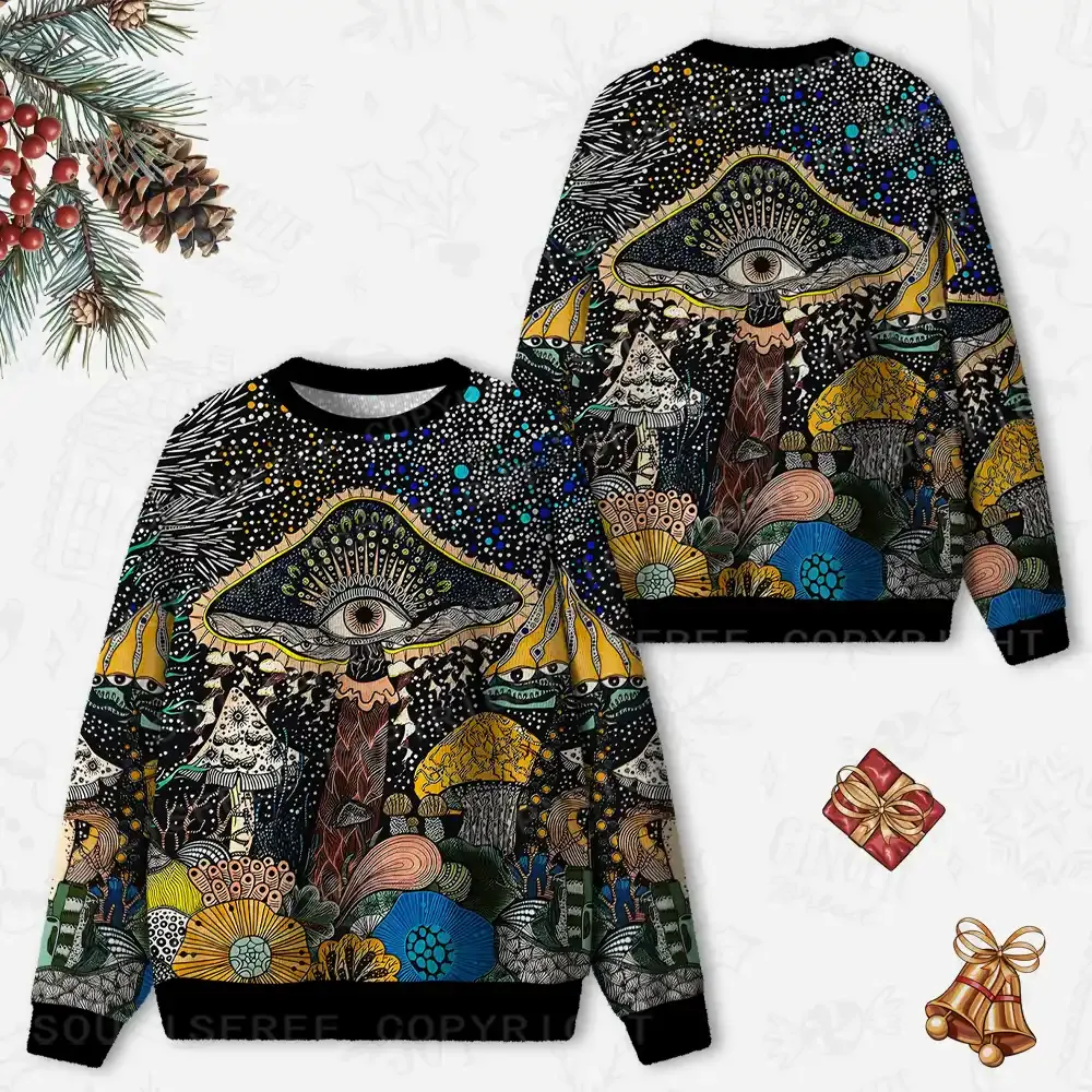 Esoteric Fungal Fantasy Realm Ugly Christmas Knit Sweatshirt