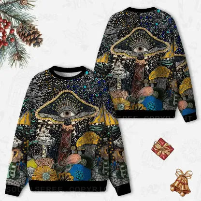 Esoteric Fungal Fantasy Realm Ugly Christmas Knit Sweatshirt