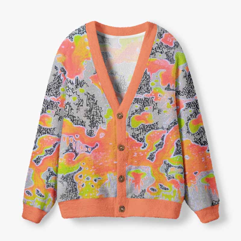 Soulisfree Color Outside The Lines Fuzzy Cardigan Sweater